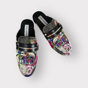 Steve Madden Womens 5.5 Kera Elephant Mules Embellished Flat Slip On Loafers